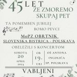 Vabilo na koncert MoPZ OBRTNIK Slovenska Bistrica – Polskava – 45 let, v soboto 20 aprila ob 19:00 uri
